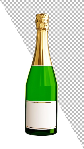 PSD rendu 3d de bouteille de champagne isolé sur fond blanc, chemin de détourage.
