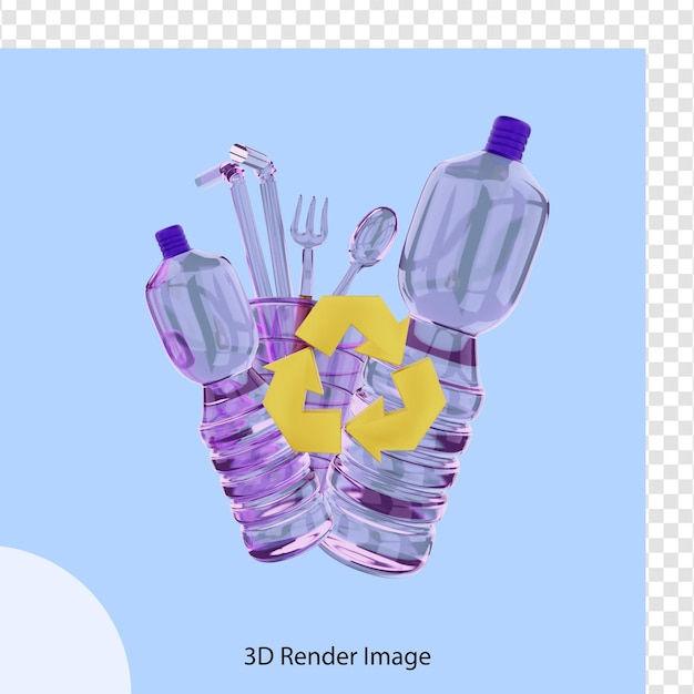 PSD rendu 3d des bouteilles en plastique recyclées du jour de la terre