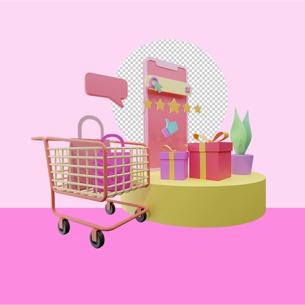 Rendu 3d Ou Boutique En Ligne D'illustration Psd