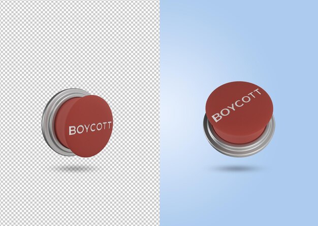 PSD rendu 3d d'un bouton rouge qui dit boycotter une icône appropriée pour boycotter le produit