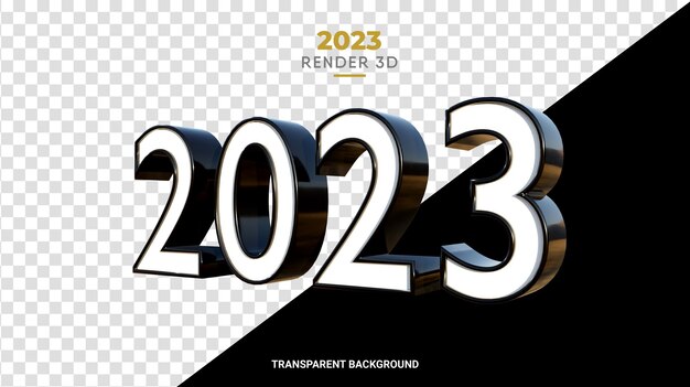 PSD rendu 3d brillant sombre 2023 nouvel an numéro de haute qualité