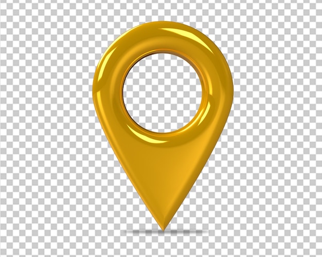 Rendu 3d de la broche de localisation dorée sur fond isolé