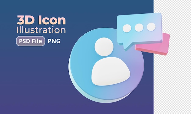 Rendu 3d d'une bulle de discussion dégradée avec des icônes d'illustration de personne pour les conceptions d'annonces de médias sociaux Web
