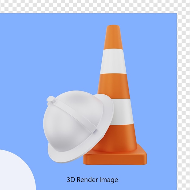 rendu 3d des chapeaux de construction et des cônes de signalisation