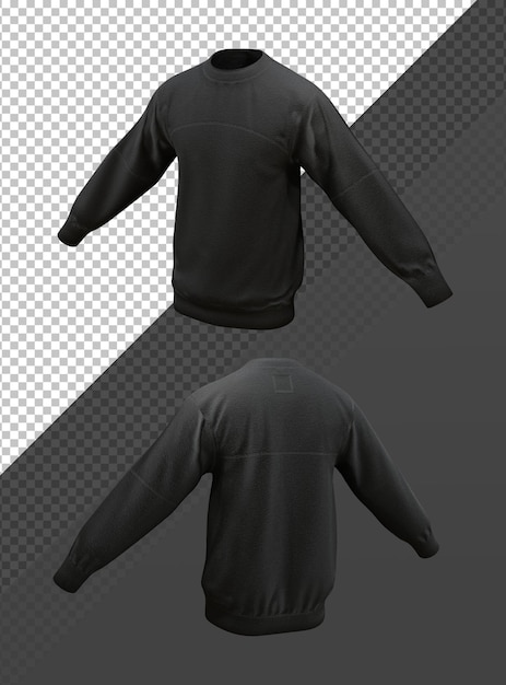 PSD rendu 3d de la chemise de mode pull noir vue en perspective avant et arrière