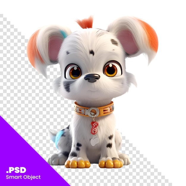 PSD rendu 3d d'un chien de dessin animé mignon avec un collier sur fond blanc modèle psd