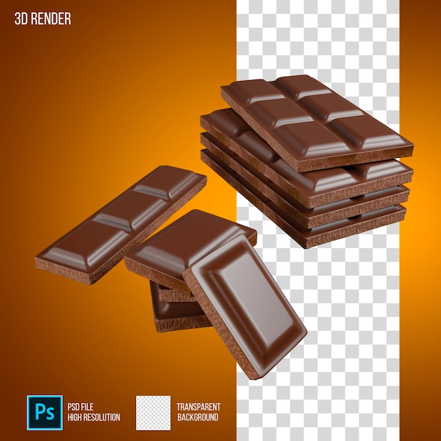 Rendu 3D de chocolat avec fond transparent