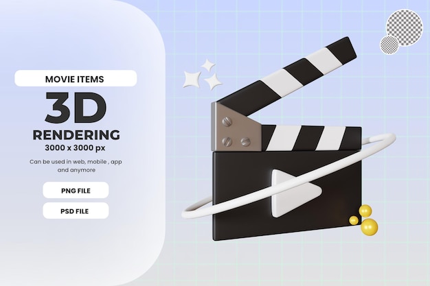 rendu 3d clap film illustration objet prime psd