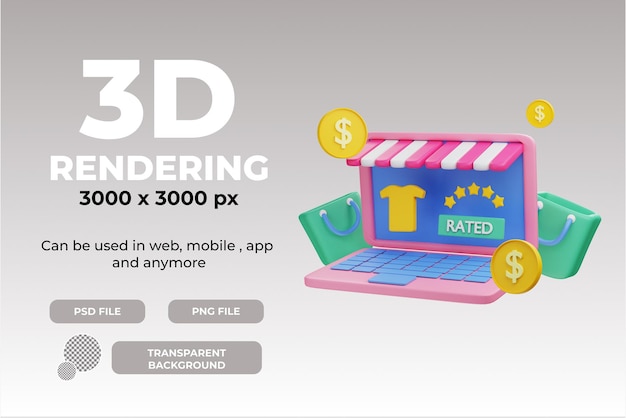 Rendu 3d Classé Magasin Sur Objet D'illustration Pour Ordinateur Portable Avec Fond Transparent