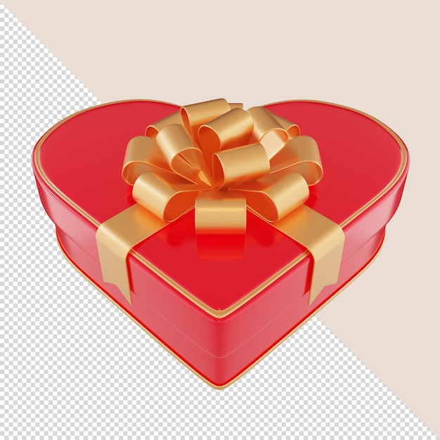 PSD rendu 3d coeur rouge coffret cadeau avec un arc d'or