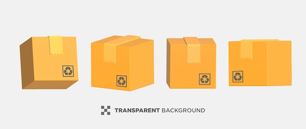 PSD rendu 3d de la collection de boîtes sur fond transparent illustration
