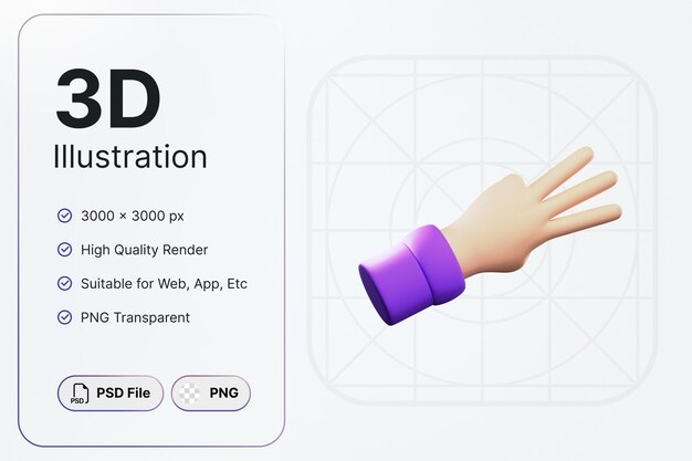 Rendu 3D Comptage 3 Main Geste Concept Icône Moderne Illustrations Conception