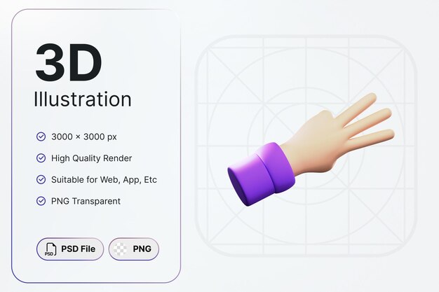 PSD rendu 3d comptage 3 main geste concept icône moderne illustrations conception