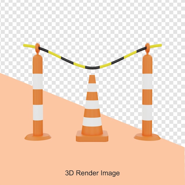 rendu 3d de cône de bâton de trafic