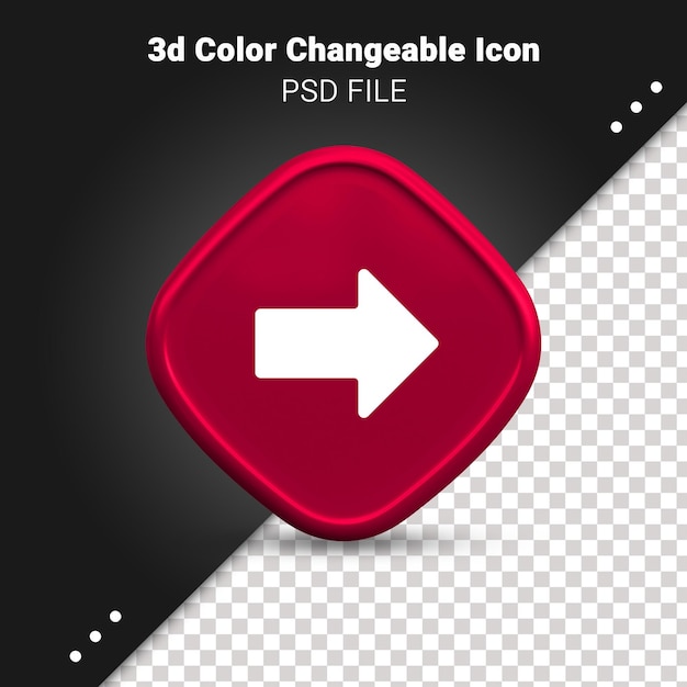 PSD rendu 3d de la couleur de l'icône de la flèche droite modifiable et entièrement modifiable