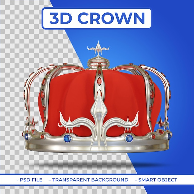 PSD rendu 3d de la couronne royale héraldique de couleur argent avec gemme