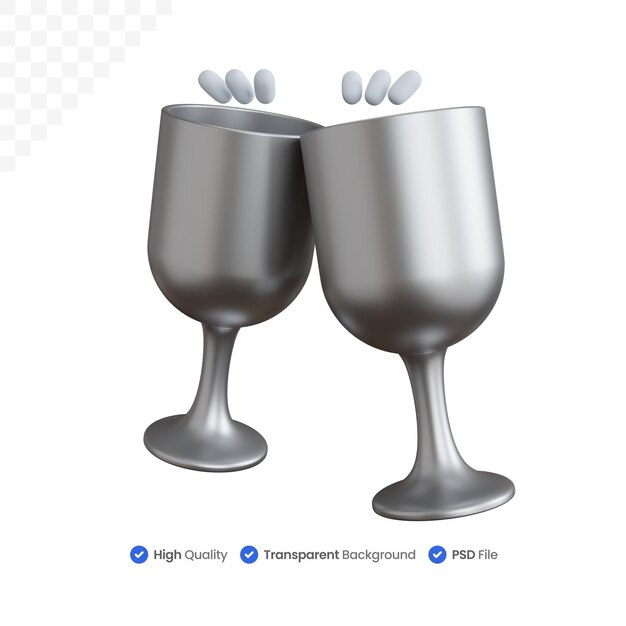 rendu 3d deux verres de vin argenté isolés