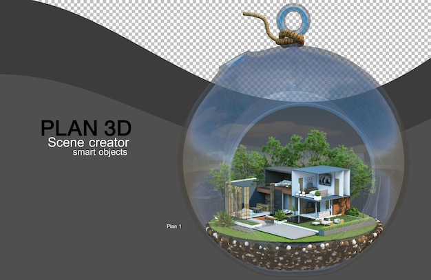 PSD rendu 3d de la disposition de la maison et du bâtiment