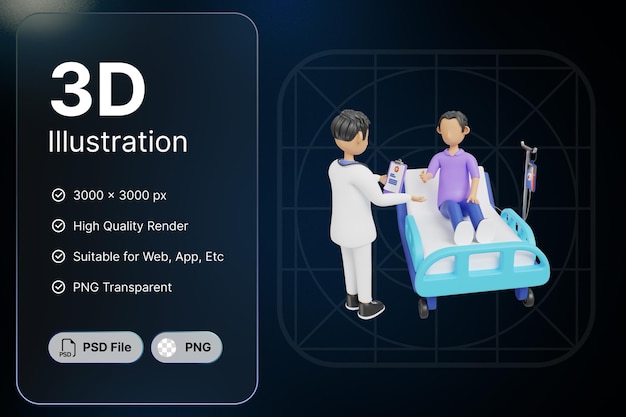 PSD rendu 3d docteur patient interactions médical santé concept icône moderne illustrations conception