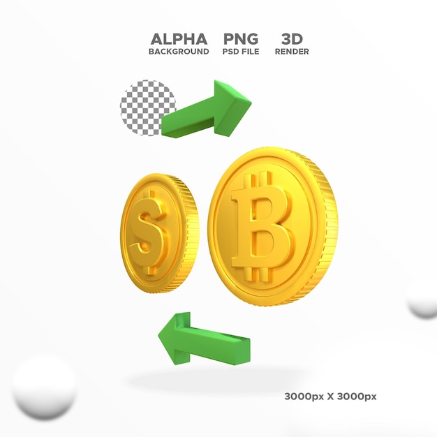 Rendu 3d Dollar D'échange De Pièces En Icône Bitcoin Pour L'illustration De La Conception Objet Isolé