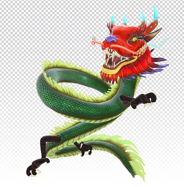 Rendu 3d Dragon chinois. Isolé sur fond blanc. Vue de côté.