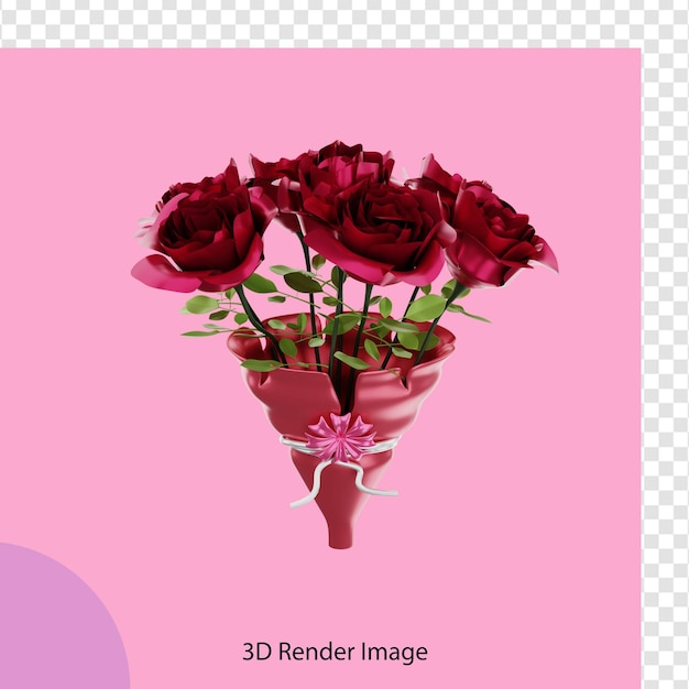 PSD rendu 3d du bouquet de roses de la saint valentin