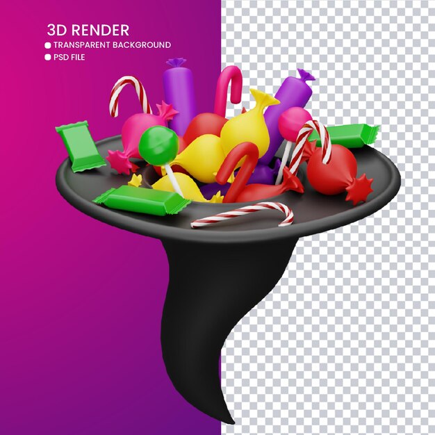 Rendu 3D du chapeau et des bonbons