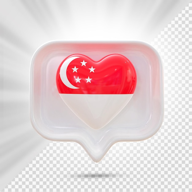 PSD rendu 3d du coeur du drapeau de singapour