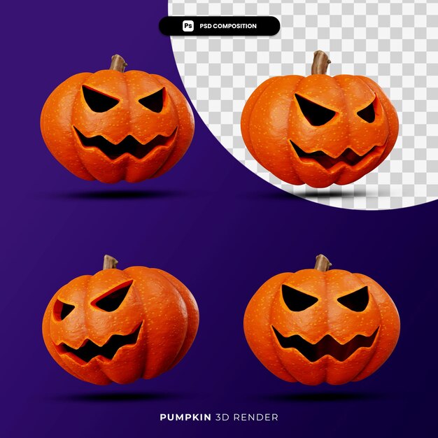 Rendu 3D du concept halloween citrouilles jack avec différentes poses isolées