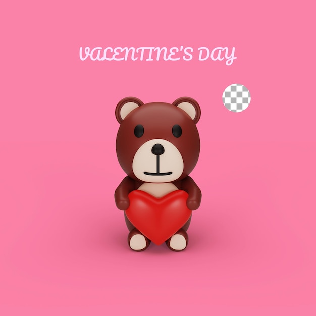 rendu 3d du concept de la saint-valentin ours en peluche