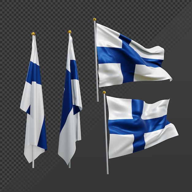 Rendu 3d Du Drapeau Finlandais Agitant Flottant Et Aucune Perspective Flottante Vue Variée