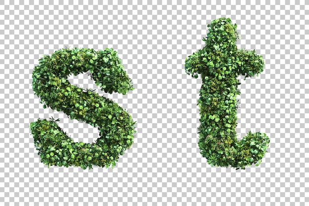 Rendu 3D du jardin vertical alphabet minuscule s et alphabet t