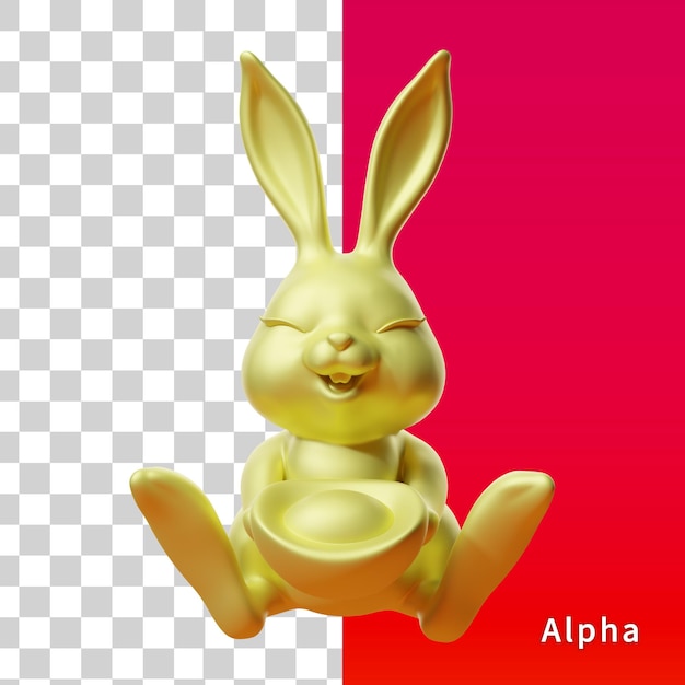 Rendu 3d Du Lapin De L'année De L'asie Et Du Lingot D'or