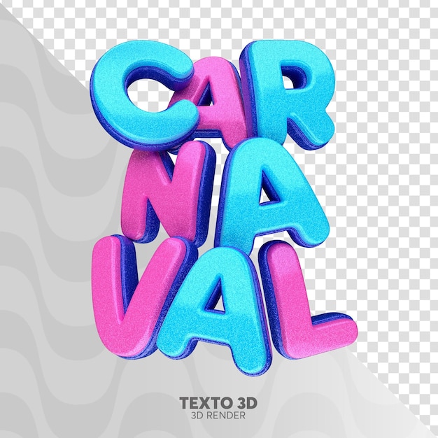 Rendu 3D du logo du carnaval avec une texture de paillettes réaliste