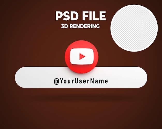 PSD rendu 3d du logo du tiers inférieur de la bannière youtube