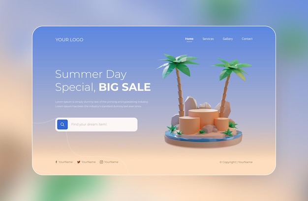 Rendu 3d Du Modèle De Conception De Page De Destination D'été