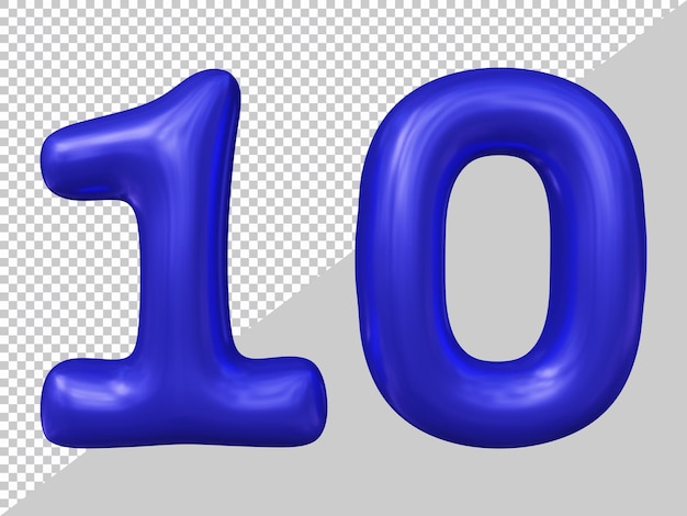 PSD rendu 3d du numéro 10 avec un style moderne