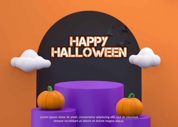 rendu 3d du podium avec le concept d'halloween pour l'affichage du produit