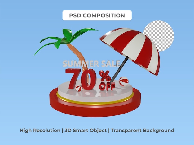 Rendu 3d Du Podium Sur Les Soldes D'été à 70% De Réduction Avec Décoration Et Concept D'été