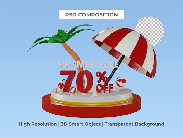 Rendu 3d Du Podium Sur Les Soldes D'été à 70% De Réduction Avec Décoration Et Concept D'été