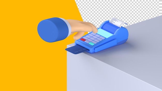 Rendu 3d du processus de paiement du terminal POS