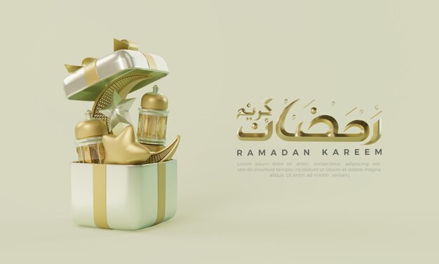 Rendu 3d du ramadan avec boîte-cadeau ouverte