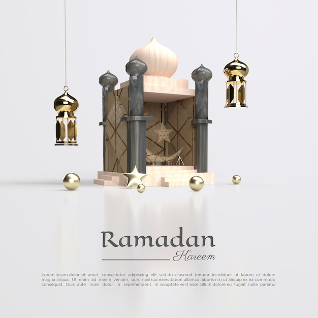 Rendu 3d Du Ramadan Kareem Avec Dômes Et Lampe Pour Les Médias Sociaux
