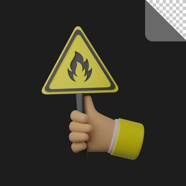 PSD rendu 3d du signe de danger symbole de matériaux inflammables