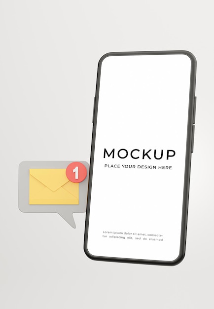 Rendu 3d Du Smartphone Avec Icône De Notification Par E-mail Pour La Conception De Votre Maquette