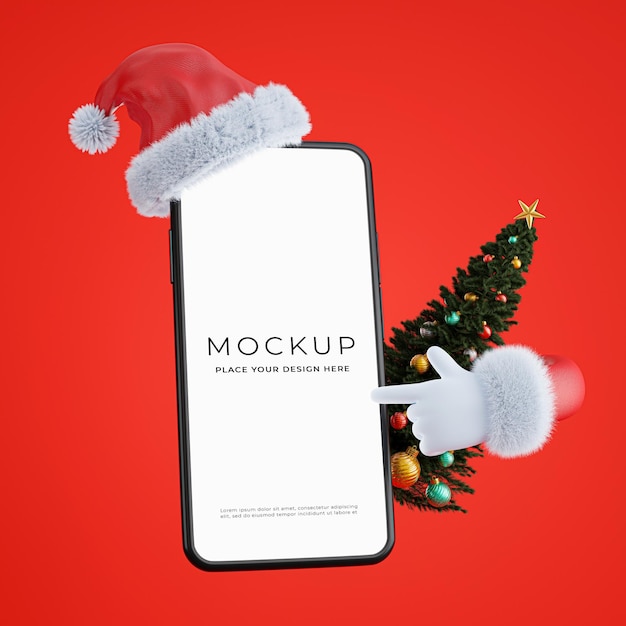 Rendu 3d Du Smartphone Avec La Main Du Père Noël Pour L'affichage Du Produit, écran Vert