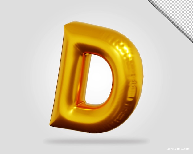 Rendu 3d du style de ballon de la lettre D de l'alphabet en or rose