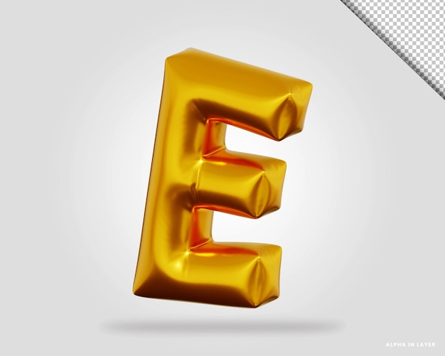 PSD rendu 3d du style de ballon lettre e de l'alphabet en or rose