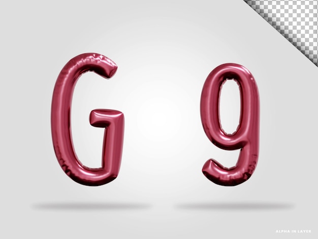 PSD rendu 3d du style de ballon de la lettre g de l'alphabet en or rose