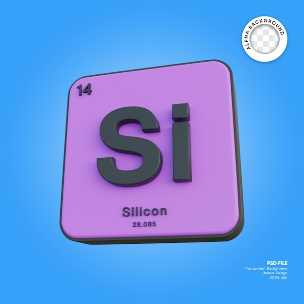 Rendu 3d du tableau périodique des éléments chimiques du silicium